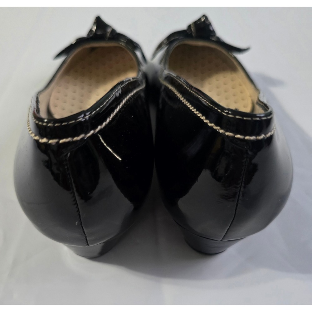 Anne Klein Akadelie Black Patent Bow Pointed Toe Wedge Pumps Shoes Womens 8.5 M - Picture 8 of 13